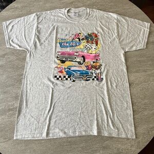 Y2K Jerzees “Rewind the 50’s” Retro Diner Graphic Tee – XL – Gray Vintage